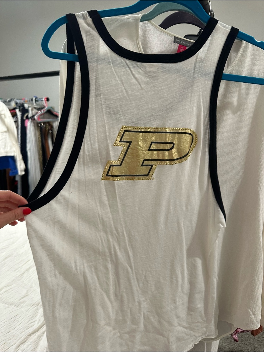 PINK Victoria's Secret White Tank with Black Trim and Gold 'P' Logo